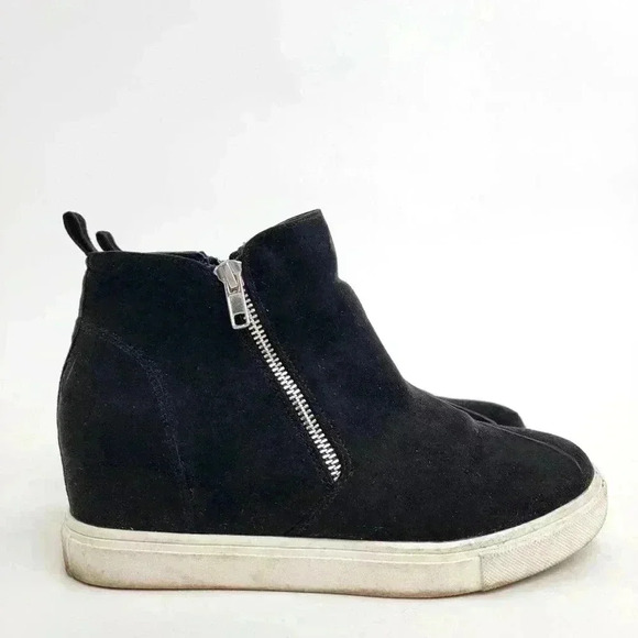 Madden Girl Piper Black Hidden Wedge Sneaker Booties - 8 - Picture 1 of 10